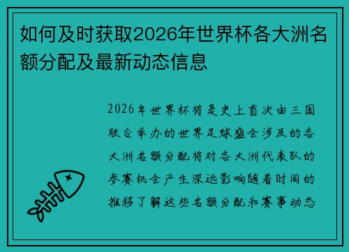 如何及时获取2026年世界杯各大洲名额分配及最新动态信息